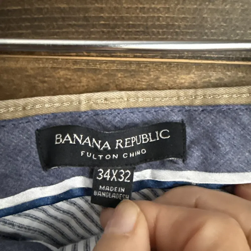 Banana Republic Fulton Chino Pants 34x32 Khaki Tan Skinny Fit Cotton Stretch